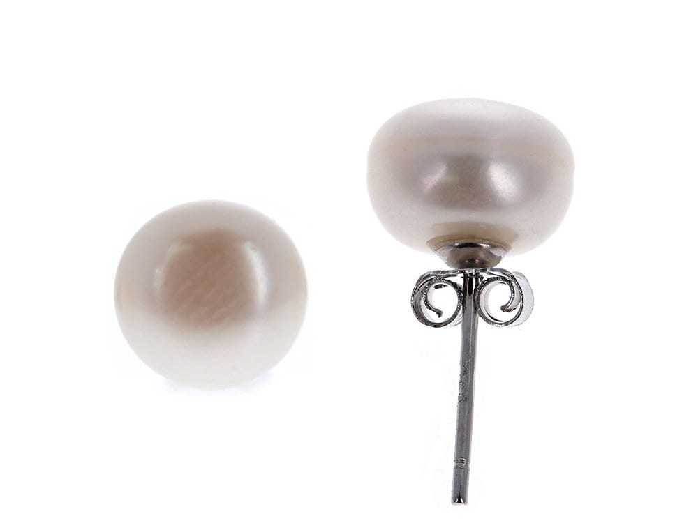 Chocolate Brown Freshwater Cultured Pearl Post Earrings In 925 Sterling Silver | Women's Button Pearl Earrings