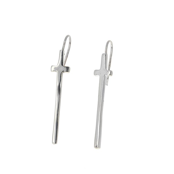 Sterling Silver, Cross Spike Earrings, Long Cross Earrings, Elongated, Modern Style, .925 Genuine Silver, Sterling hardwire, Modern