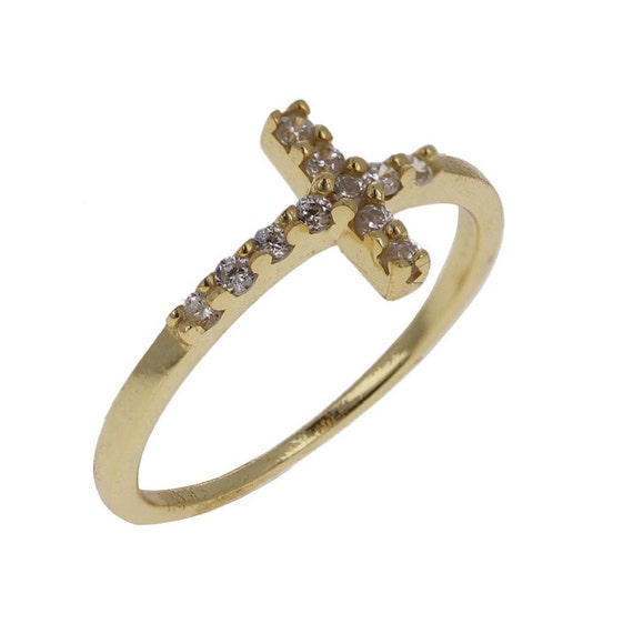 Side Set Cross Necklace with Cubic Zirconia CZ Gold-plated Sterling Silver Side Set Cross Necklace with Cubic Zirconia CZ Gold-plated Sterling Silver