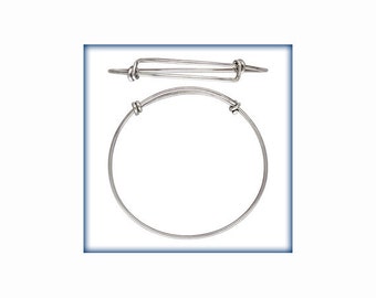 Sterling Silver Adjustable Bangle Bracelet, .925, Silver Add a Charm Bracelet, Expandable Charm Bangle, Wire Bangle, Wholesale. 8" to 9.5"