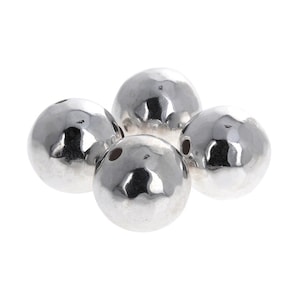 4PCS, 14mm, Sterling Silver Hammered, Round Seamless Beads Spacer Beads Large, Jumbo .925 Sterling Silver, Fancy, Unique, Beaten, Hammered