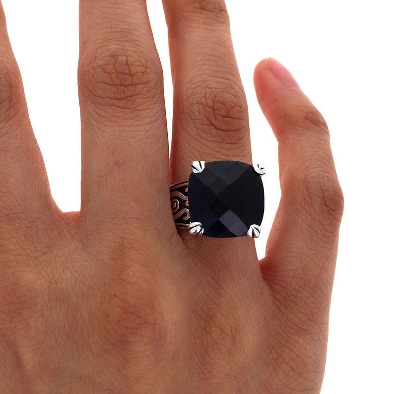 Sterling Silver Large Sapphire Victorian Ring CZ Ring 925