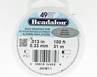 Beadalon 49 Strand Beading Wire .013, 30foot & 100 foot Spools. Bead Stringing Wire. Thinnest Beadalon, Flexible Bead Wire, Nylon Coated