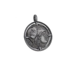 Greek Warrior Pendant Ancient Coin Historical Replica, 925 Sterling Silver and Two-Toned Piece