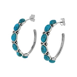 Sterling Silver, Turquoise Hoop Earrings, Studded Hoops, 925
