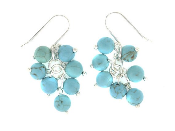 Boucles D'oreilles Pendantes En Argent 925 Avec Perles Turquoise - Occasion