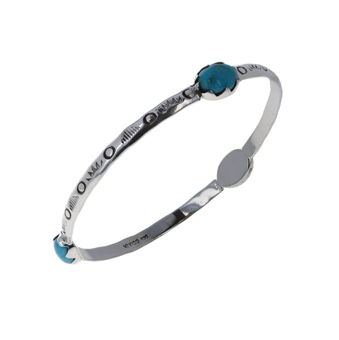 Etched Turquoise Bangle, Sterling Silver, Artisan Etched, Genuine Turquoise Bangle, Scalloped Silver, Etched Design, 2.25 Diameter, B12258T
