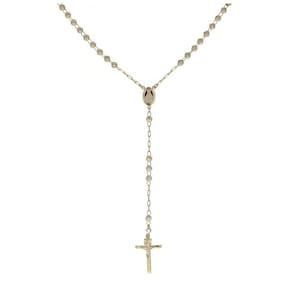 Genuine 14kt Gold Rosary Necklace, Gold Rosary, Moon Cut Bead Rosary Necklace, 20 inch Rosary, Crucifix Rosary Necklace, Religious, 14K400F