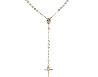 Genuine 14kt Gold Rosary Necklace, Gold Rosary, Moon Cut Bead Rosary Necklace, 20 inch Rosary, Crucifix Rosary Necklace, Religious, 14K400F