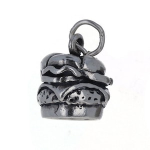 Sterling Silver, Hamburger Charm, Hamburger with Fixings Charm, Food Charm and Jewelry, Burger Jewelry, Cheeseburger, Open Jump Ring, CH2279