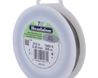 7 Strand Stainless Steel Bead Stringing Wire, .012 inches / 0.30 mm, Bright, 1000 feet / 305 meters, Bulk Spool, Good Flexibility, Thin Wire