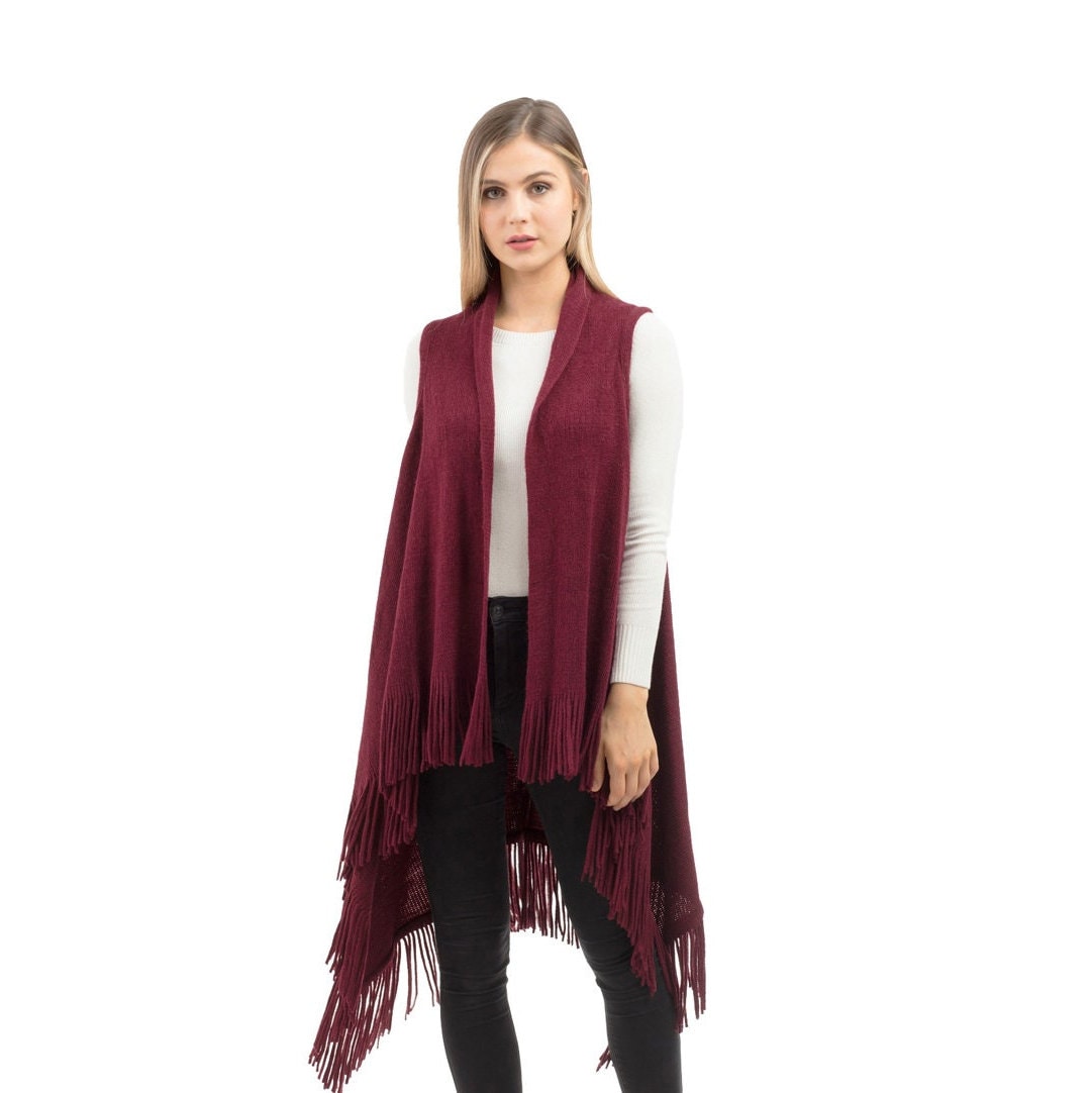Fringe Vest, Solid Fringe Knit Vest, Vest, Womens Knit Vest