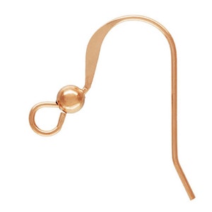 50pc, Rose Gold Filled Earwires, Earring Hooks with bead, 14kt Rose Goldfilled earring findings, French Wires, Pink Metal, Wholesale, RGF102