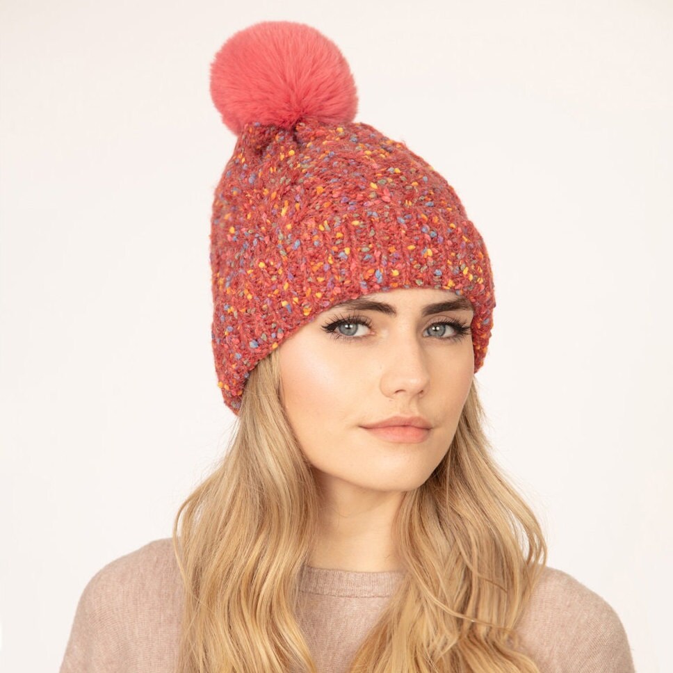 Confetti Cable Knit Pom Pom Beanie Stocking Cap Coral Happy Monday, you guys! Here main image 4