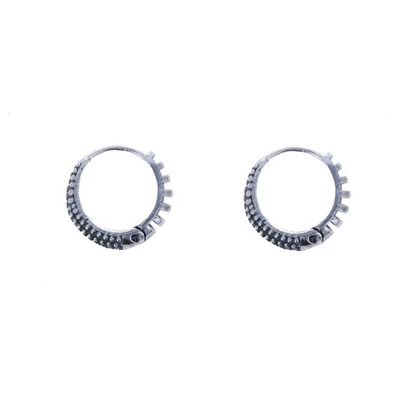 Textured Beaded Huggie Hoops, 16mm Mini Hoops, 925 Sterling Silver, Oxidized Finish, Trendy and Rustic Style Earrings