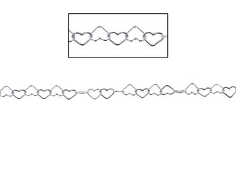 Sterling Silver Heart Shaped Chain by the foot, Small, 4mm Heart Link Cable Chain,Unfinished Chain, Permanent Jewelry, Forever Bracelet 2001