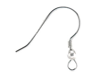 50pc, Sterling Silver Ear Wires, Ear Wires, Wire Hooks, 925 Sterling Silver, Ear Hooks with a coil 3mm Bead, Wholesale Earring Wires, SS110