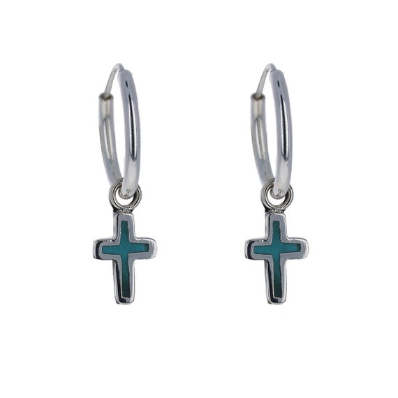 Turquoise Cross Hoops Turquoise Cross Hoops