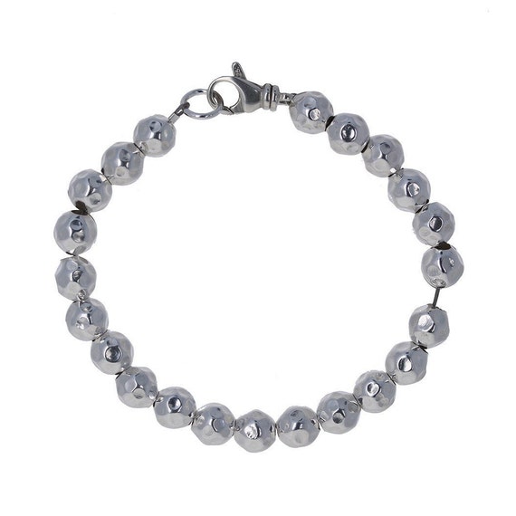 Sterling Silver, 8mm Hammered Bead Bracelet, Lobster Clasp Sterling Silver, 8mm Hammered Bead Bracelet, Lobster Clasp