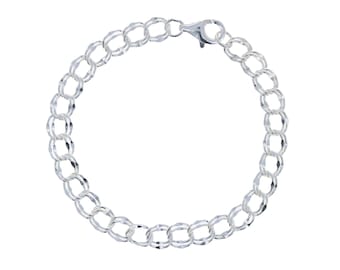 Silver Double Link Oval Charm Bracelet, 925 Sterling Silver Chain, 6mm Links for Charms or Stand-Alone