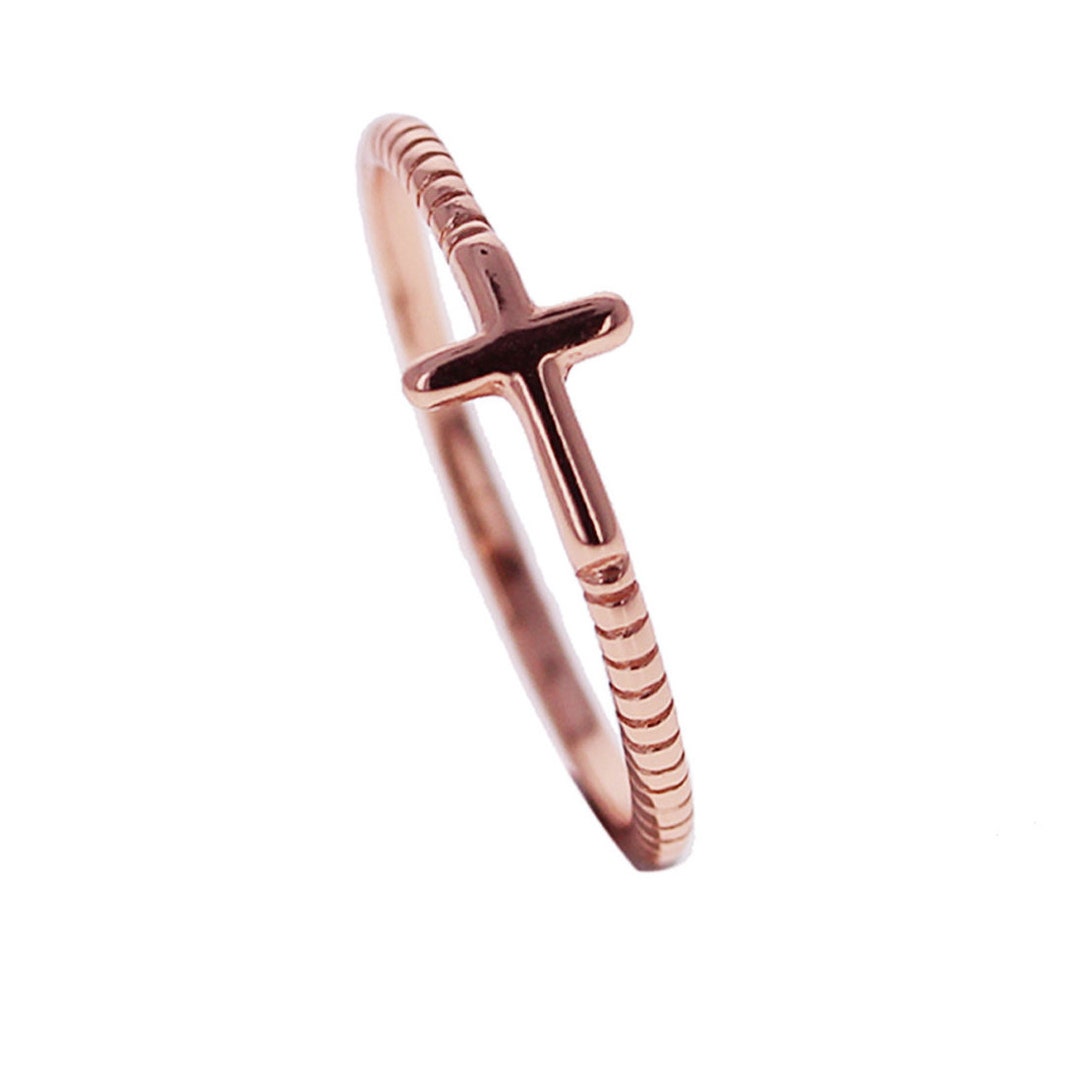 Rose Gold Side Cross Ring, Sterling Silver Dipped in Rose Gold
