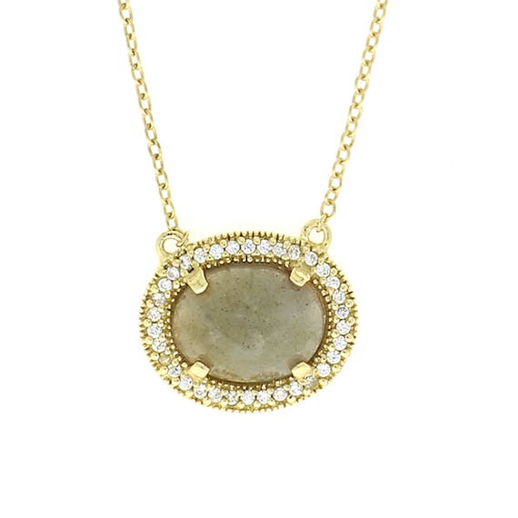 Labradorite Necklace with Cubic Zirconia Halo Labradorite Necklace with Cubic Zirconia Halo