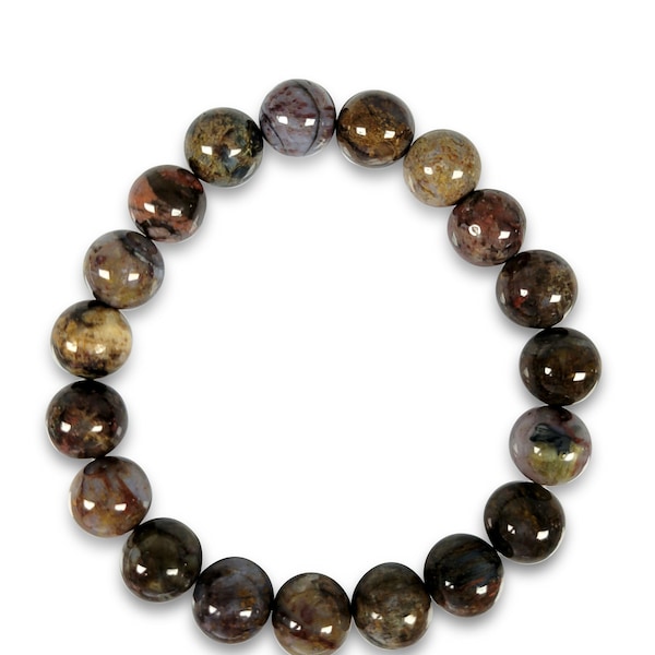 Bracelet extensible en pierre naturelle brune, bracelet élastique en perles polies Pietersite, 7,5 pouces, pierre authentique, nuances de brun, unisexe