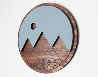 Wood Wall Art - Mountains Walnut - 8"