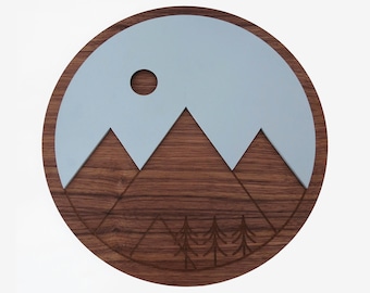 Wood Wall Art - Mountains Walnut - 12"