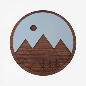 Wood Wall Art Mountains Walnut 12 image 1