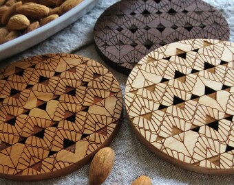 Wood Coasters - Set of 2 - Engraved Coasters-Art Deco-set of 2