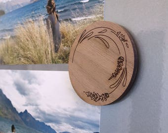 Laser Engraved Wood Magnets - Floral Design, Set of 2