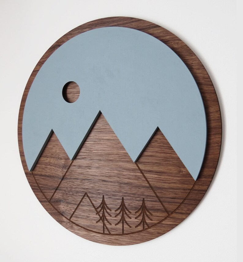 Wood Wall Art Mountains Walnut 12 image 2