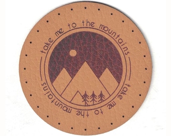 2 Inch Round Patch - Faux Leather Patches - mountains patch