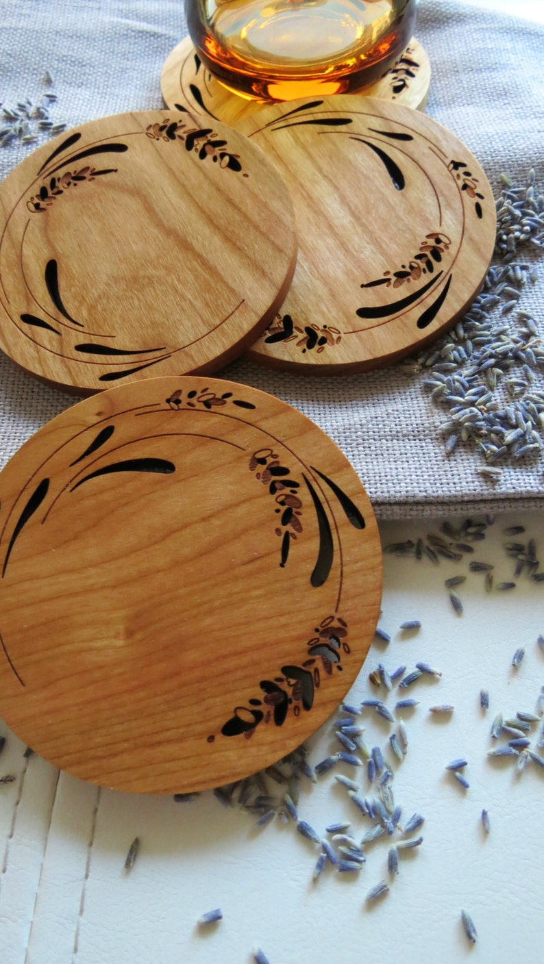 Wood Coasters Set of 2 Engraved Wood Coasters Lavender Etsy