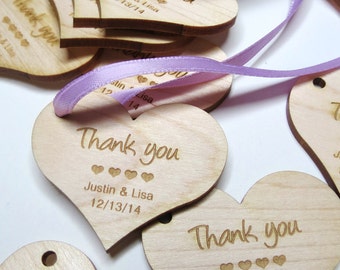 2 x 2 Heart Tags - Custom Wedding Tags - Wood Wedding Tags