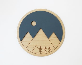 Wood Wall Art - Mountains Maple - 8"