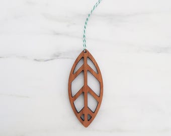 Cherry Wood Leaf Ornament, Holiday Home Decor