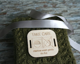 50 - 2 x 2 Wood Care Tags - Wood Clothing Tags