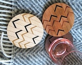 Wood Coasters - Set of 2 - Engraved Wood Coasters - Chevron - Herringbone - set of 2