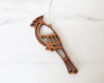 Wood Cardinal Ornament - Handmade Holiday Decoration