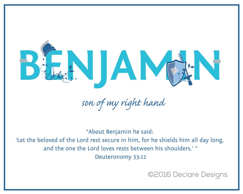 BENJAMIN Name Art CanvasTurquoise with Name Meaning and Etsy