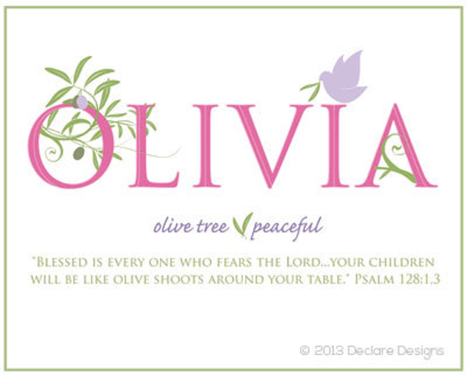 OLIVIA Name Art Canvas with Name Meaning and Scripture Verse Etsy