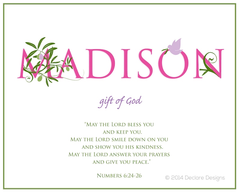 MADISON Name Art Canvas with Name Meaning and Scripture Verse Etsy