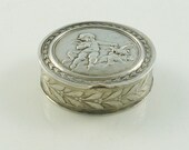 Antique French Silver Box Snuff or Pill Container with Cherub Doves Mother 39 s Day Gift