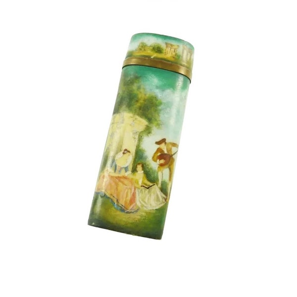 19th Century French Hand Painted Etui with Romantic Scenes, Love Notes, Sewing Necessaire