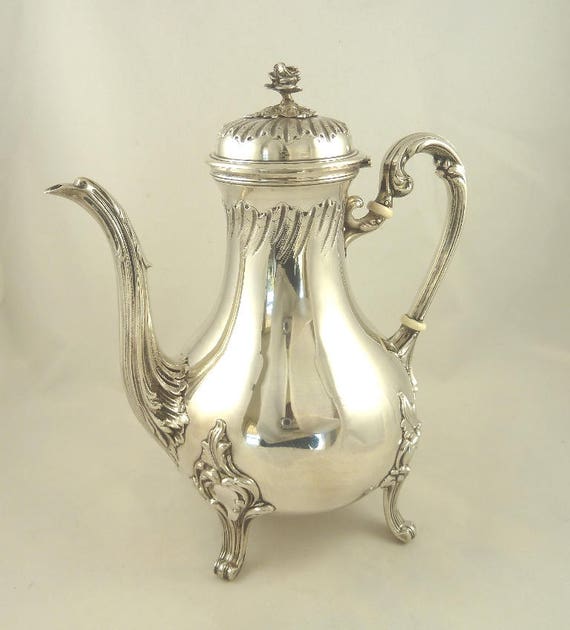 Antique French Sterling Silver Coffee or Tea Pot by Louis Cognet Rococo Louis  XV Style 22 Troy Ounces .950 Silver Formal Dining