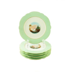 Old Paris Style Porcelain Plates: Hand-Painted Landscape Scenes, Set of 5