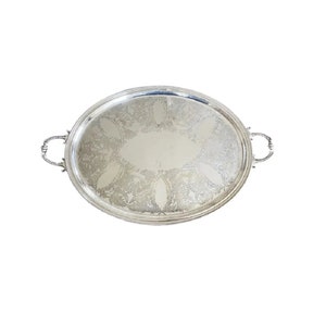 Antique Silver Plate Tray: Victorian Fern Motif, 29” Serving Tray