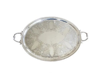 Antique Silver Plate Tray: Victorian Fern Motif, 29” Serving Tray